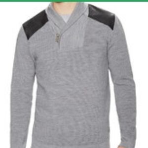 ELEVEN PARIS MENS GRAY PULLOVER SWEATER WITH LEATHER PATCHES SIZE XXL